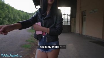 excited sales agent fucks pussy with huge dildo